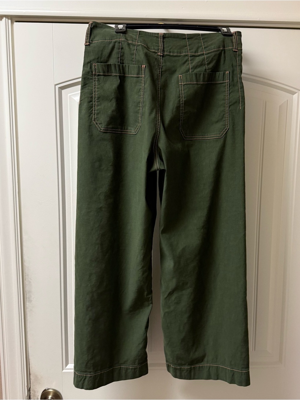 Anthropologie Maeve Green Colette Crop Wide Leg Pants Contrast Stitch Women 30 - Picture 7 of 12